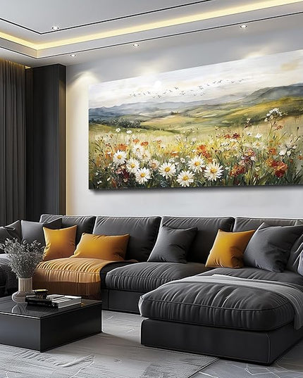 FUHAIHUA Canvas Wall Art For Living Room Large Framed Wall Decor For Office Modern Bedroom Decorations Prairie Flowers Landscape Pictures Farmhouse Paintings Artwork Aesthetic Home Decor 30" x 60"
