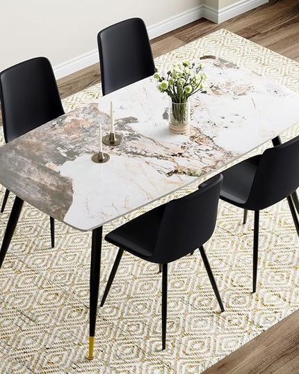 Modern Dining Table Set for 4, 62'' Sintered Stone Table, 4 Chairs, Easy to Assemble