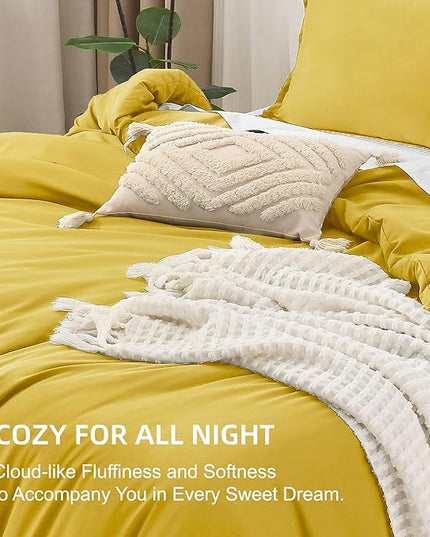 Litanika Mustard Yellow Comforter Set California King Size, 3 Pieces Cal King Lightweight Solid Bedding Comforter Set, All Season Fluffy Bed Set (104x96In Comforter & 2 Pillowcases)
