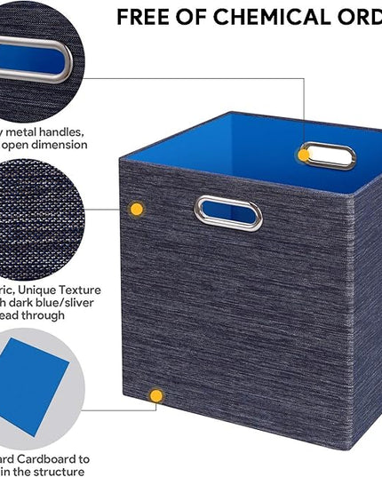 Posprica Storage Cube Basket Bins,13×13 Foldable Storage Containers for Shelf Cabinet Bookcase Boxes,Thick and Heavy Duty Fabric Drawer (4pcs, blue)