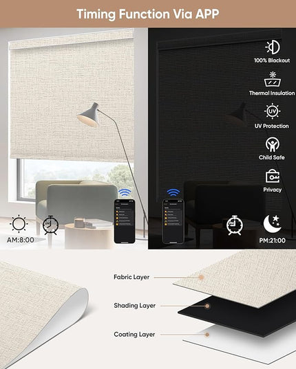 Kincmo Motorized Blinds with Remote,100% Blackout Motorized Roller Shades Work with Apple Homekit,Alexa,Google, Custom Electric Blinds with App,Voice Control (Classic Warm)