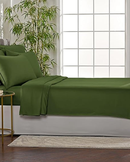 Pure Bamboo King Sheets, Genuine 100% Organic Viscose Derived from Bamboo Bed Sheet Set, Luxuriously Soft & Cooling, Double Stitching, 2 Year Quality Promise (King, Pesto)
