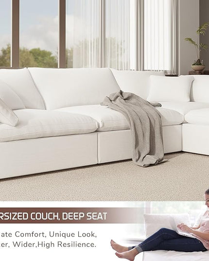 Cloud Modular Sectional Sofa,143" Down Filled Sofa 4 Seat with Chaise,Minimalist Sofa Cover Washable and Replaceable Couches for Living Room,Sectional Sofa Deep Seat