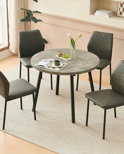 Dining Chairs Set of 4, PU Leather Dining Room Chairs, Comfortable Upholstered Kitchen Chair with Black Metal Legs for Living Room, Dining Room, Dark Grey