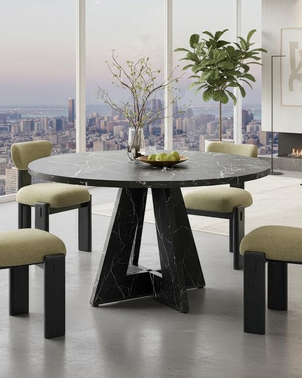Farini 47" Round Dining Table for 4-6,Modern Kitchen Room Table with Wood Top & Sturdy Metal Base,Large Round Dinner Table for Dining Room,Black