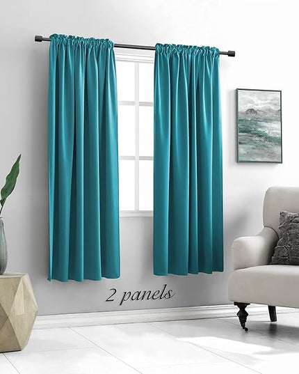 DONREN 72 Inches Long Teal Blackout Curtain Panels for Bedroom - Thermal Insulated Room Darkening Rod Pocket Curtains for Living Room (42 by 72 Inch Length,2 Panels)