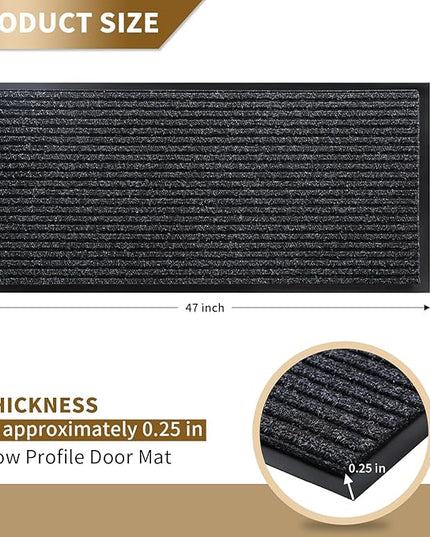 Yimobra Front Door Mat Outdoor Indoor Entrance, 100% Waterproof All-Season All Weather Doormat, Welcome Matt Outside Entry, Non Slip, Low Profile, Heavy Duty Patio Porch Floor Mats,47 x 24,Black Grey