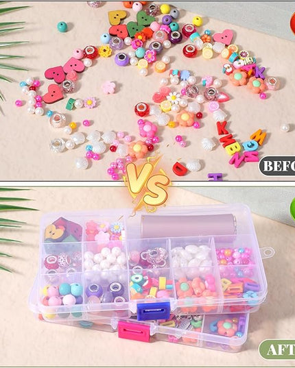 2Pcs Bead Organizer Box, Mini Clear Plastic Storage Box with Removable Divider for Beads Jewelry Rhinestone Small Parts Hair Stuff Accessory DIY Supply (15 Grids)