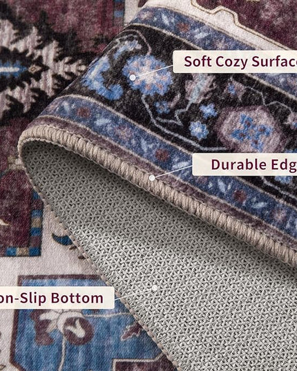 Ciicool Washable Vintage Area Rug, 2x3ft Small Boho Rug, Ultra Soft Rugs for Entryway, Non-Slip Entry Rugs Oriental Low-Pile Indoor Mat Floor Carpet for Entrance Bedroom Kitchen Bathroom Foyer Decor