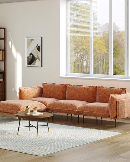 WJShome Velvet Modular Sectional Sofa with Ottomans,111" Modern L-Shaped Couch for Living Room, 3-Seater Sofa with Chaise with Removable Cushions and 8" High Metal Legs, Easy to Clean, Terracotta