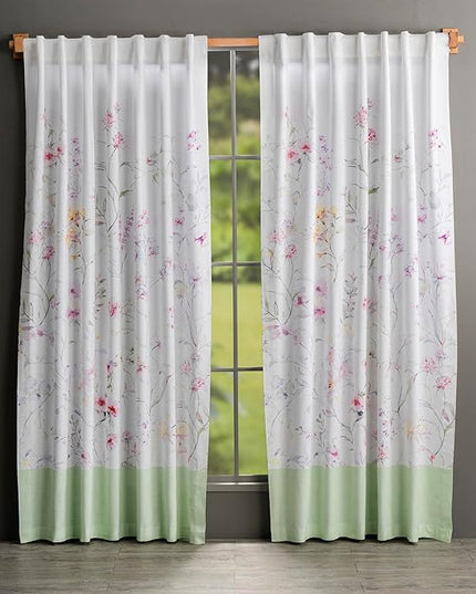 Maison d' Hermine Curtains for Living Room 100% Cotton 96 inch Length Two Panels Light Filtering Curtains for Bedroom Windows with Rod and Loop Pockets Drapes (Summer Floral Green, 50" W x 96" L)
