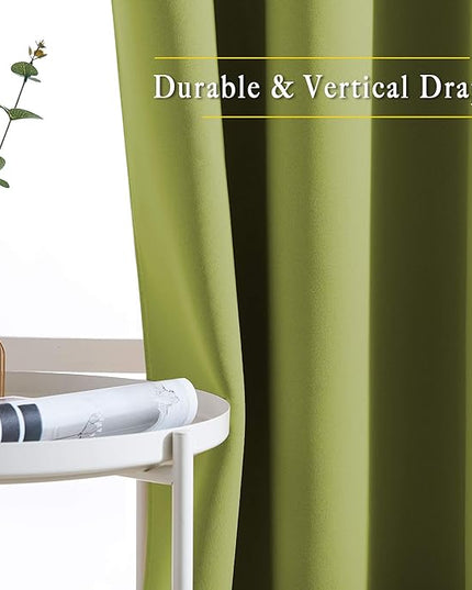 NICETOWN Room Darkening Kitchen Curtains - Window Treatment Thermal Insulated Grommet Light Blocking Curtains & Drapes for Bedroom/Cafe (Fresh Green, 2 Panels, 34 by 50)