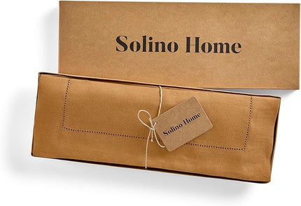Solino Home Linen Cloth Placemats Set of 4-100% Pure Linen Hemstitch Brown Sugar Placemats 14 x 19 Inch - Classic Hemstitch Table Place Mats