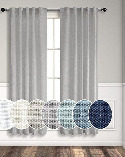 Light Grey Curtains 38 Inch Wide for Windows 2 Panel Back Tab Rod Pocket Light Filtering Semi Sheer Gray Linen Curtain for Bedroom Kitchen Door Living Room Modern Decor 38 Inch Width by 63 Inch Length