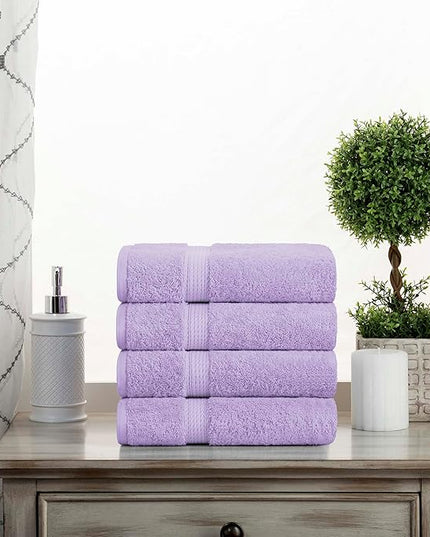 Superior Egyptian Cotton Pile Hand Towel Set of 4, Ultra Soft Luxury Towels, Thick Plush Essentials, Absorbent Heavyweight, Guest Bath, Hotel, Spa, Home Bathroom, Shower Basics, Purple