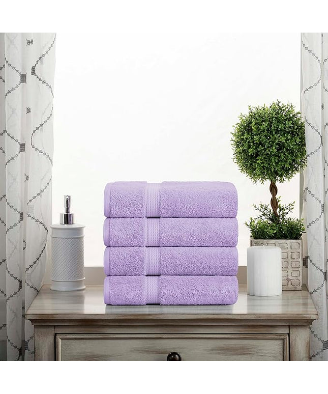 Superior Egyptian Cotton Pile Hand Towel Set of 4, Ultra Soft Luxury Towels, Thick Plush Essentials, Absorbent Heavyweight, Guest Bath, Hotel, Spa, Home Bathroom, Shower Basics, Purple