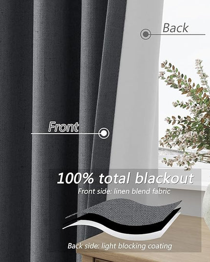 Guken 100% Blackout Curtains 120 Inch Length 2 Panels Set for Living Room Bedroom Back Tab Thermal Insulated Black Out Linen Drapes Room Darkening Blazer Grey,52x120