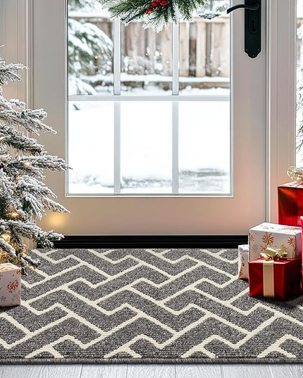 hicorfe Indoor Doormat,Front Back Door Mat Rubber Backing Non Slip Door Mats 20"x31.5" Absorbent Resist Dirt Entrance Doormat Inside Floor Mats for Entryway Washable Low-Profile(Silver Grey)