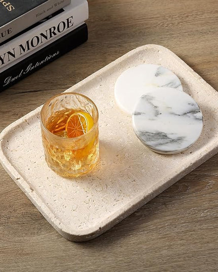 Natural Marble Vanity Tray, 11.8" Marble/Stone Bathroom Tray Countertop, Beige Tray for Decor, Perfume Jewelry Holder, Storage/Organizer for Kitchen Sink