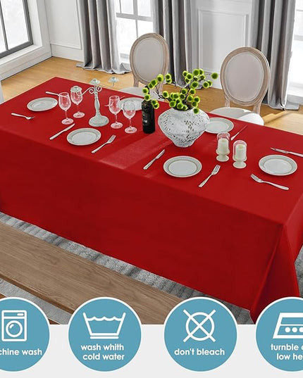 VidaFete 2 Pack 90 * 132inch Rectangle Table Cloth Polyester, Stain Wrinkle Resistant Polyester Dining Table Cover for Kitchen Dinning Party Wedding Rectangular Table Buffet Decoration(Red)