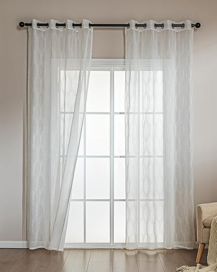 Amazon Basics 2-Piece Embroidery Sheer Curtain Set, Light Filtering Hollow Drapes for Living Room and Bedroom, 42" W × 95" L, White Classic Waves