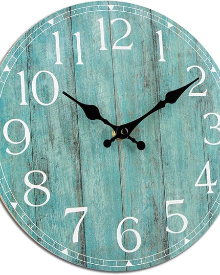 HYLANDA Wall Clock, 10 Inch Teal Silent Non-Ticking Kitchen Decor, Rustic Vintage Country Retro Decorative Clocks Battery Operated for Bathroom Bedroom Living Room Office(Aqua)