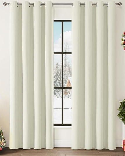 ChrisDowa 100% Blackout Iovry Solid Curtains 84 Inches Long 2 Panels for Bedroom Living Room,Farmhouse Room Darkening Thermal Insulated Soundproof Grommet Top Window Treatment Drapes,52x84