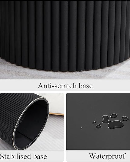 Fluted Round Nesting Coffee Table Set of 2, Mid Century Modern Wood Coffee Table and End Table Set, Minimalist Center Tables Circle Side Table for Living Room, Office(Black
