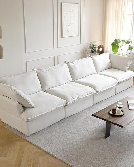 JACH 162" Cloud Sectional Couches for Living Room, Modular Sectional Sofa, Down Fill Couch Sectional, Cushion Covers Removable, Deep Seat Sofas for Living Room (4 Seats, White)