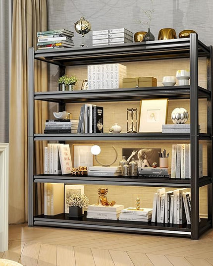 Garage Shelves,14-48''W Heavy-Duty Storage Shelves, Double-Layer Uprights, Thickened Shelves, Waterproof &Rustproof, Suitable for Indoor & Outdoor Use. (BLACK, 5TIER 45''W*16''D*72''H, 5-TIER)