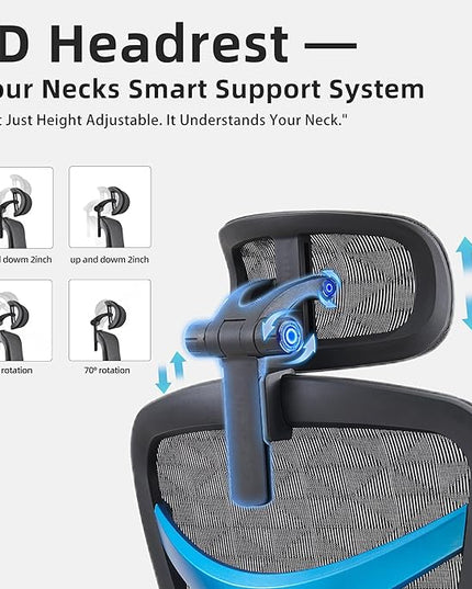 Ergonomic Home Office Desk Chair with Massage Lumbar Support，4D Headrest & 5D Armrests, Reclining Big and Tall 400LBS Mesh Chair with Footrest，Adjustable Back High and Seat Depth(Black)