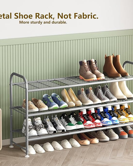 LINZINAR Shoe Rack 3 Tier Long Metal Shoe Organizer for Closet Entryway Grey