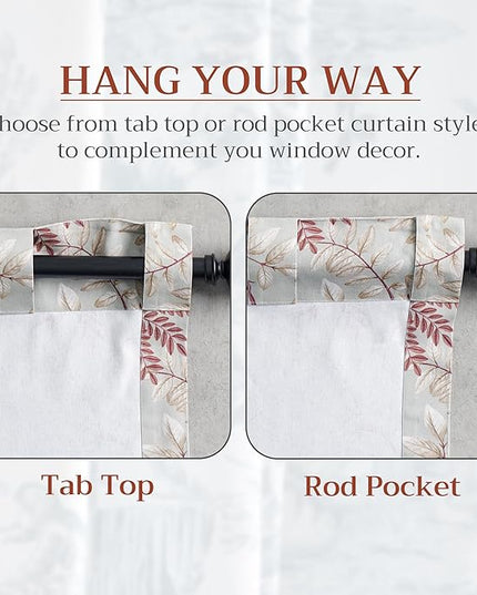 Maison d' Hermine Curtains for Living Room 100% Cotton 124 inch Length One Panel Light Filtering Curtains for Bedroom Windows with Rod and Loop Pockets Drapes (Feuillage Light Taupe, 50" W x 124" L)
