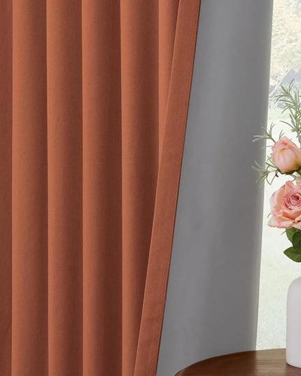 INOVADAY 100% Blackout Curtains for Bedroom, Black Out Curtains 96 Inch Long, Clip Rings Linen Blackout Drapes, Thermal Insulated Room Darkening for Living Room, 2 Panels - Orange,W50xL96