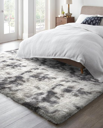 Ophanie 6x9 Tie-Dyed Grey&White Area Rugs for Living Room Bedroom, Fluffy Shag Large Fuzzy Plush Soft Throw Rug, Gray Large Shaggy Floor Big Carpets, Kids Home Decor Aesthetic, Nursery