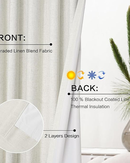 YZ HOME Pinch Pleated Blackout Curtains Linen Extra Wide Curtain for Sliding Glass Door Natural Full Black Out Curtains for Bedroom Living Room Thermal Insulated Drapes with Hooks, 1 Panel 60''Wx102”L