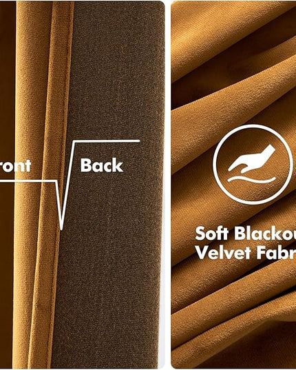 MIULEE Velvet Curtains Golden Brown Elegant Grommet Curtains Thermal Insulated Soundproof Room Darkening Long Black Out Drapes for Classical Living Room Bedroom Decor 52 x 96 Inch Length Set of 2