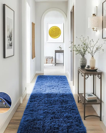 Ophanie Blue Runner Rug for Hallway, 2x6 Bedroom Bedside Living Room Rugs, Non Slip Fluffy Soft Shaggy Carpet for Kids Girls Boys Dorm Nursery Home Decor Aesthetic