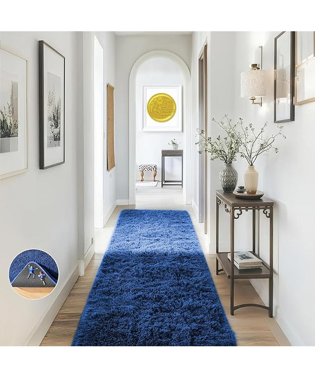 Ophanie Blue Runner Rug for Hallway, 2x6 Bedroom Bedside Living Room Rugs, Non Slip Fluffy Soft Shaggy Carpet for Kids Girls Boys Dorm Nursery Home Decor Aesthetic