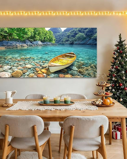 HGUAOA Lake Canvas Wall Art - Nature Landscape Mountain Wall Art for Living Room, Rustic Artwork for Walls, Pictures for Bedroom, Fine Home Decor, Scenic Wall Decor 20×40IN