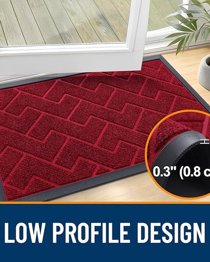 OLANLY Front Door Mat Indoor Outdoor Entrance, Waterproof All-Season, All-Weather Doormat, Sturdy Natural Rubber, Low Profile, Easy Clean Patio Porch Entryway Mat, Herringbone Brick (Wine Red, 59x23)