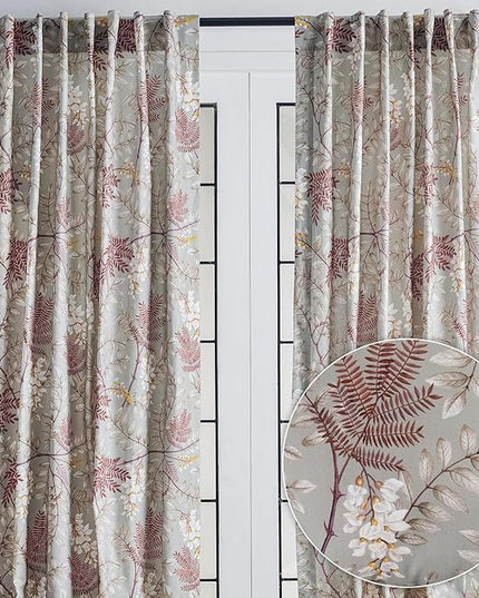 Maison d' Hermine Curtains for Living Room 100% Cotton 108 inch Length Two Panels Light Filtering Curtains for Bedroom Windows with Rod and Loop Pockets Drapes (Feuillage Light Taupe, 50" W x 108" L)