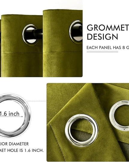 MIULEE Velvet Curtains Olive Elegant Grommet Thermal Insulated Soundproof Green Room Darkening Curtains/Drapes for Classical Living Room Bedroom Decor 52 x 96 Inch Set of 2