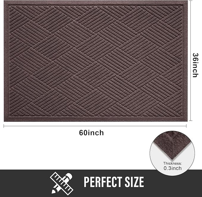 Sturdy Front Door Mat, Absorbent Muddy Dirt Resist Welcome Door Mats Outdoor Indoor, Stain and Fade Resistant, Non-Slip Rubber Backing Low Profile Doormat for Entryway, 60×36, Coffee