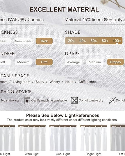 IVAPUPU Linen Pinch Pleated Blackout Curtains for Bedroom - Full Black Out White Curtains 90 Inch 2 Panels Set for Living Room Darkening Thermal Window Curtain Drapes with 16pc Hooks