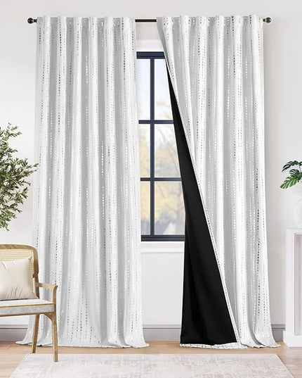 jinchan 95% Blackout Boho Curtains 96 Inch Length 2 Panels for Bedroom Christmas Curtain Moon Phases Printed Festive Holiday Silver Drapes Rod Pocket Back Tab Curtains for Nursery Window Drapes