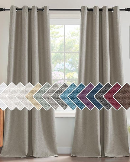 H.VERSAILTEX Linen Blackout Curtain 84 Inches Long for Bedroom/Living Room Thermal Insulated Grommet Linen Look Curtain Drapes Primitive Textured Burlap Effect Window Drapes 1 Panel - Heather Taupe