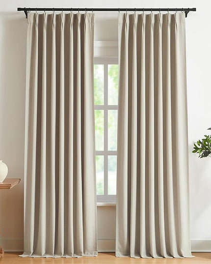 Vision Home Sand Pinch Pleated Full Blackout Curtains Linen Blended Room Darkening Window Curtains 84 inch for Living Room Bedroom Thermal Insulated Pinch Pleat Drapes with Hooks 2 Panel 40" Wx84 L