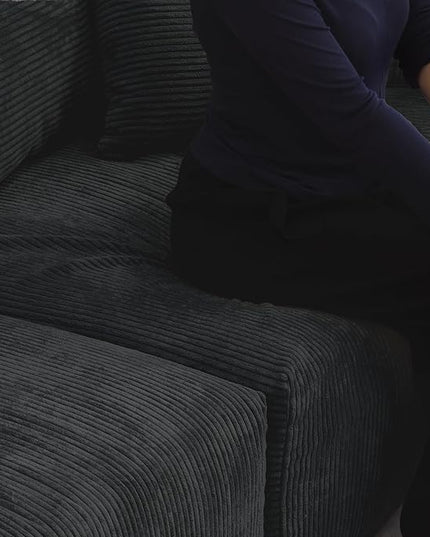 JACH 181" Oversized Modular Sectional Sofa, Deep 4-Seats Sectional Couch with Chaise Ottoman, Huge Plus Convertible Soft Sofas, Corduroy Minimalist Couches for Living Room, Office, Apartment, Black