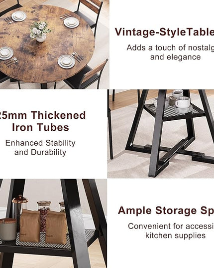 Round Dining Table for 4,Kitchen Dining Room Circle Dinner Pedestal Table,Space Saving Wood Kitchen & Dining Room Furniture (Vintage, 42In)